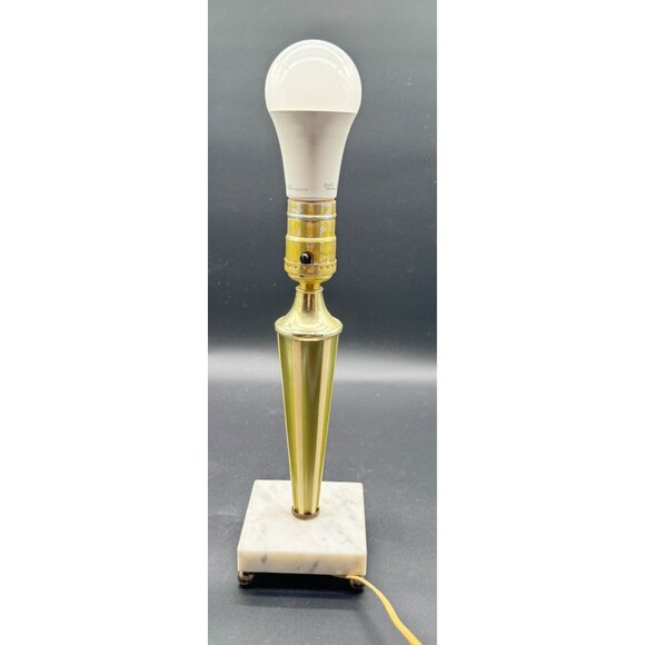 Vintage MCM Green & Cream Marble Base Table Lamp Working 11"H x 3.5"W - Picture 4 of 6